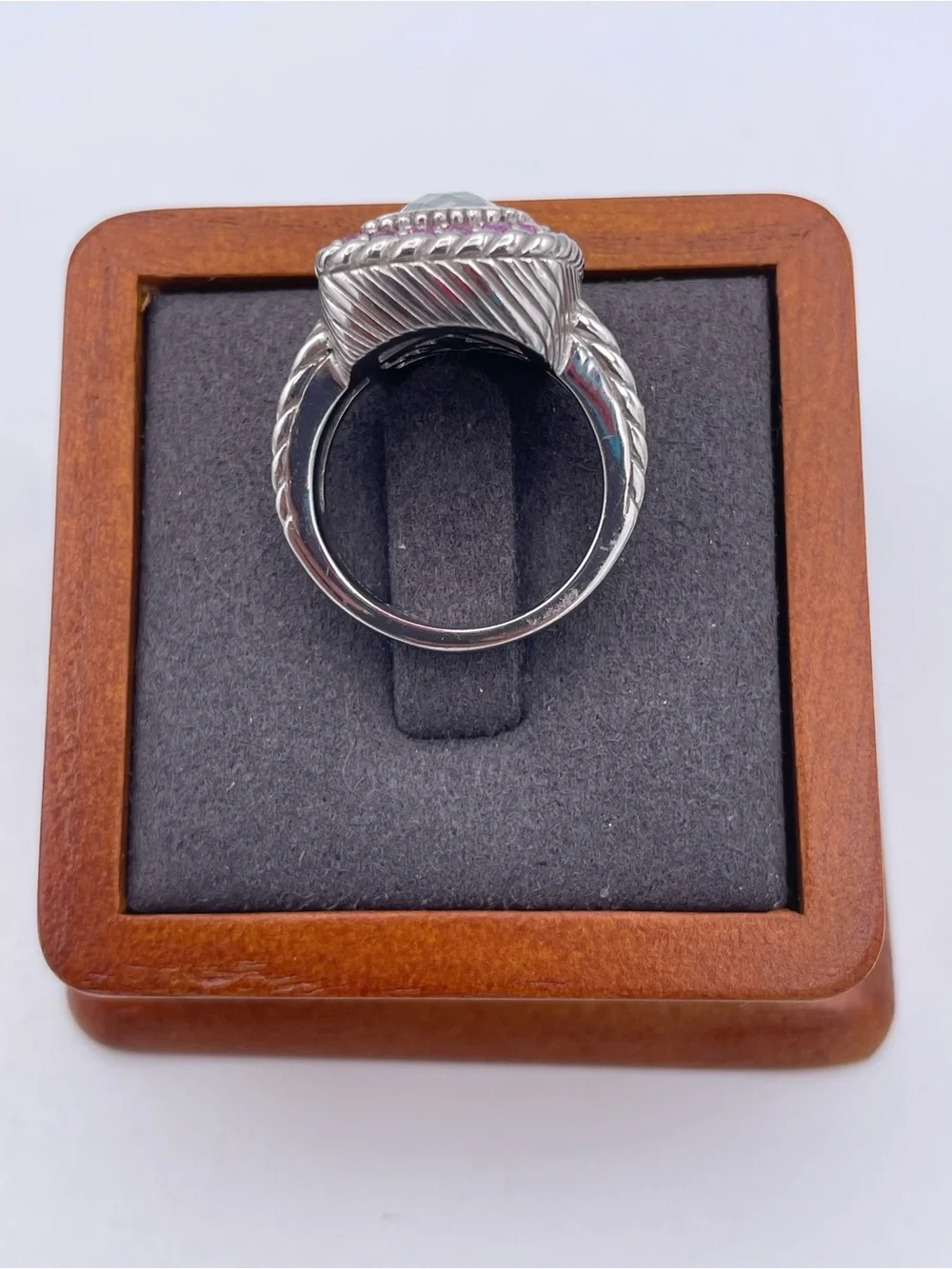 Judith Ripka 925 Sterling Silver Prasiolite Green Amethyst Pink Sapphire Ring s6